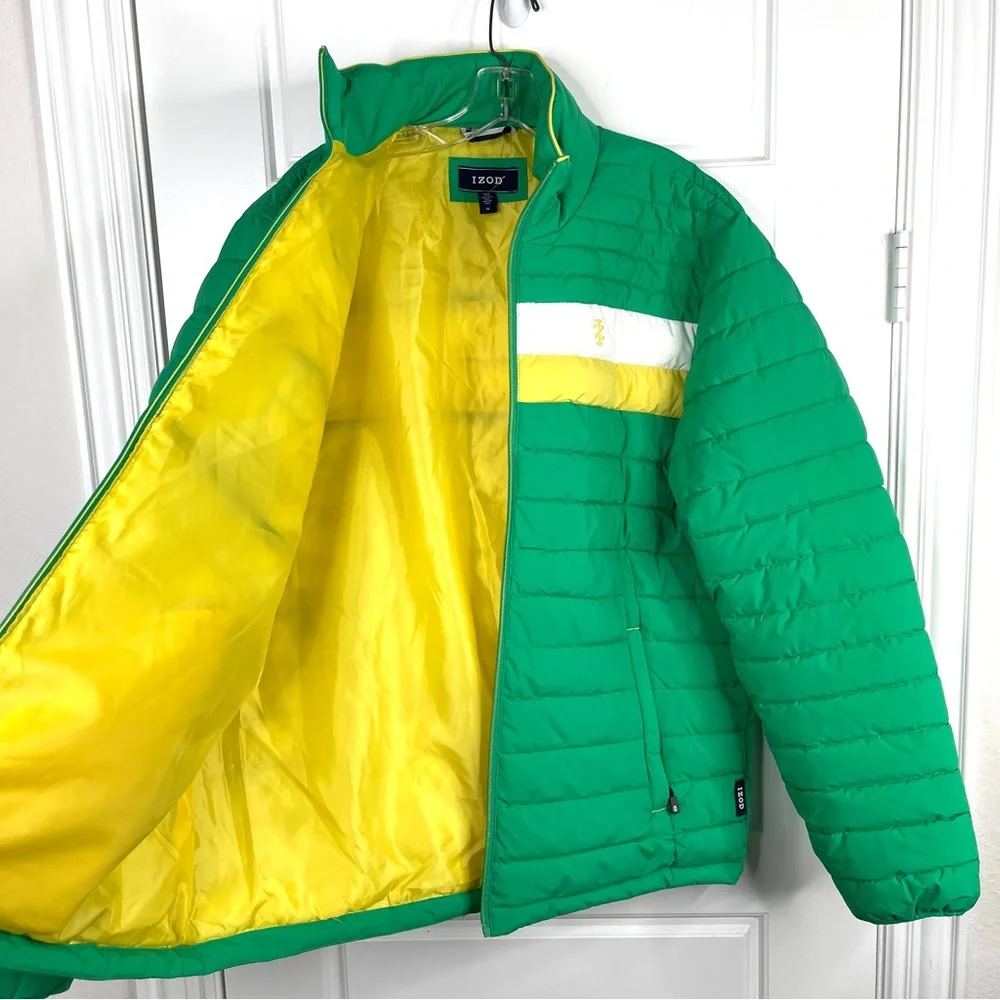 IZOD Mock Neck Quilted Puffer Jacket NEW Size XL Green